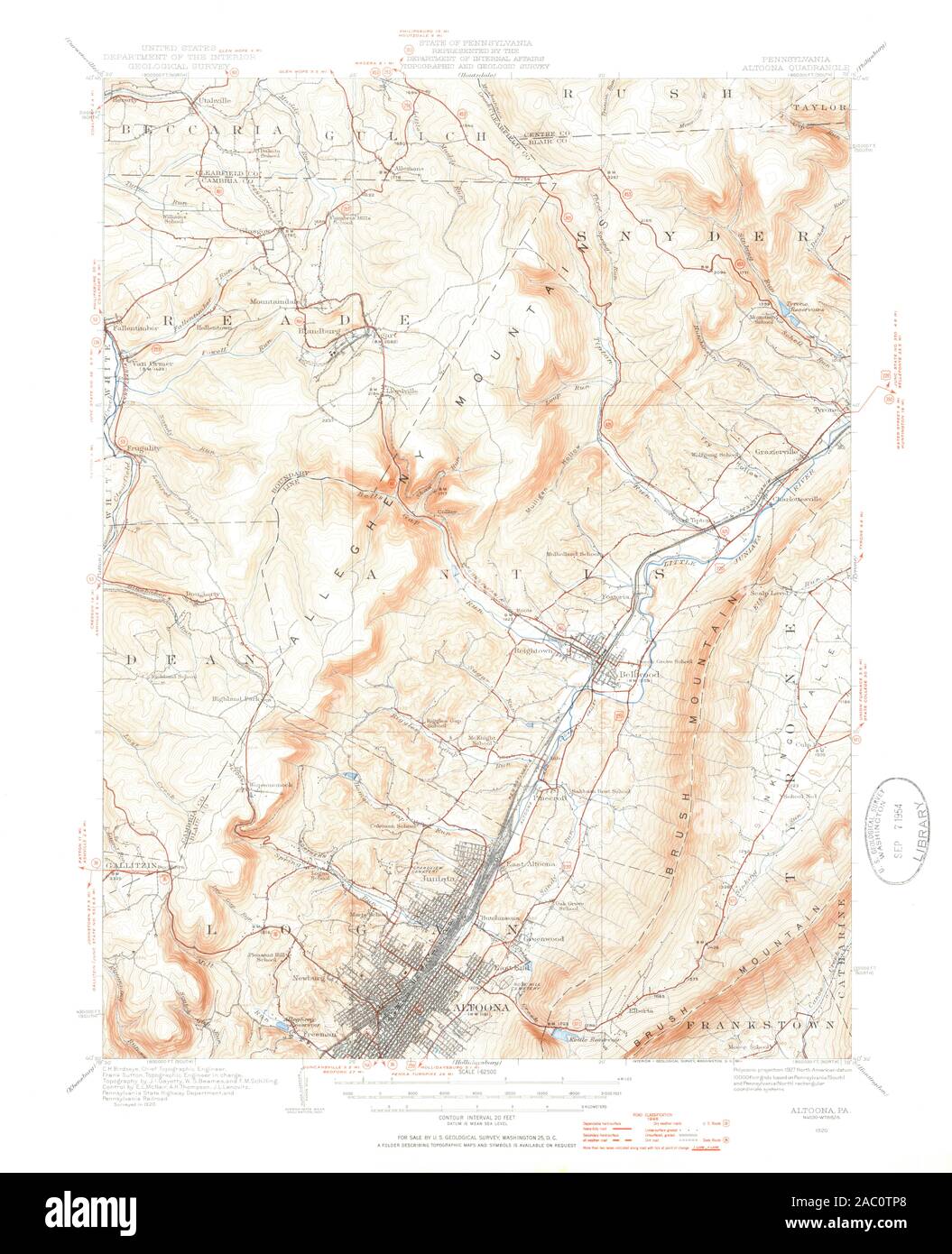 USGS TOPO Map Pennsylvania PA Altoona 461627 1920 62500 Restoration Stock Photo