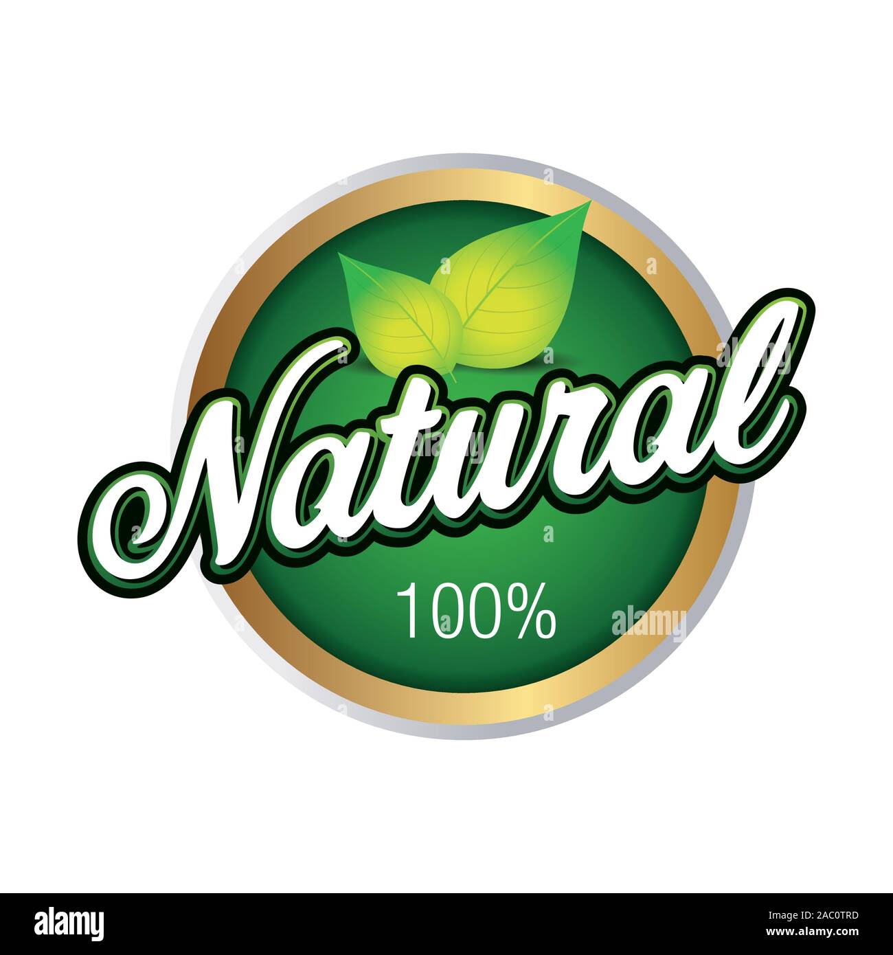 Natural product badge green hundred percent Stock Vector