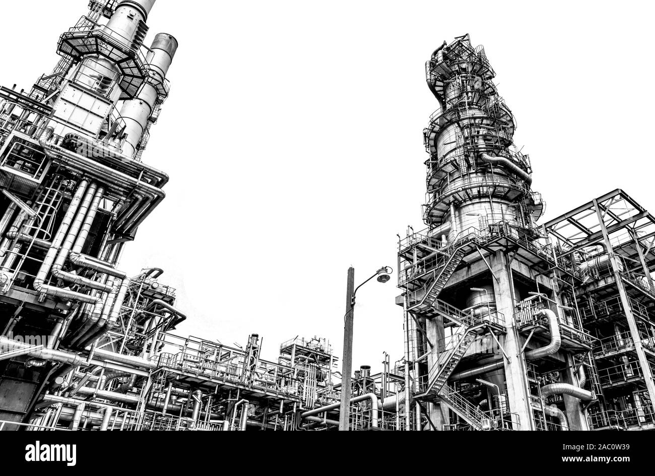 Oil and gas industry,refinery factory,petrochemical plant area at white background. Stock Photo