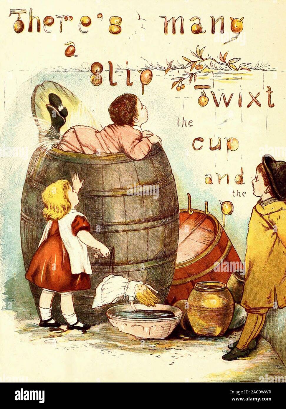 There's many a slip twixt the cup and the lip - A vintage illustration of an old proverb Stock Photo