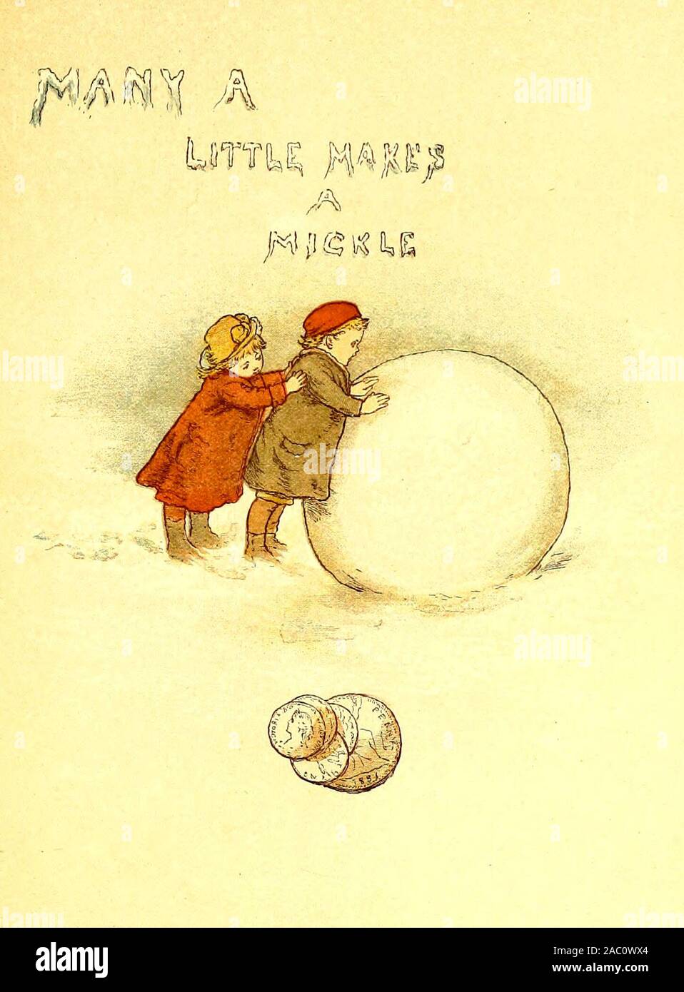 Many a little makes a mickle - A vintage illustration of an old proverb Stock Photo