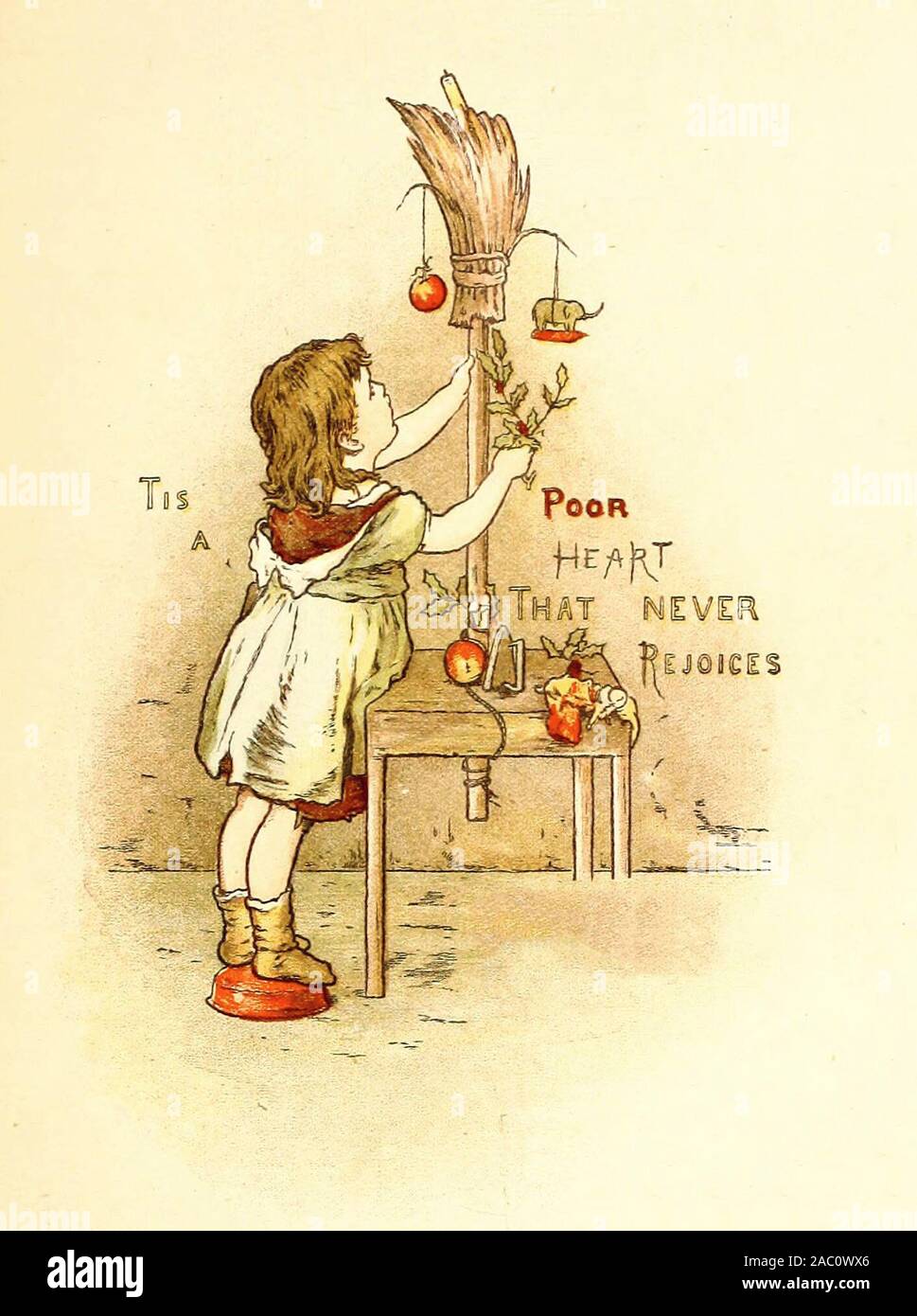 Tis a Poor Heart that Never Rejoices - A Vintage Illustration of an Old Proverb Stock Photo