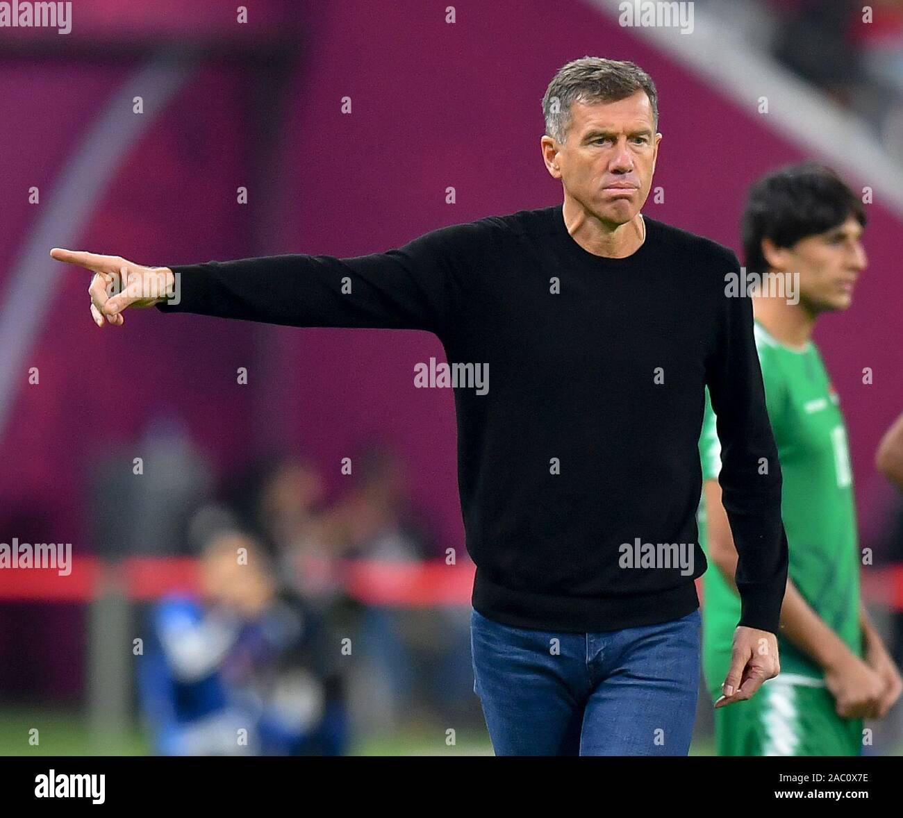 Doha, Qatar. 29th Nov, 2019. Iraq's head coach Srecko Katanec reacts during  the Group A football match between Iraq and the United Arab Emirates (UAE)  at the 24th Arabian Gulf Cup 2019