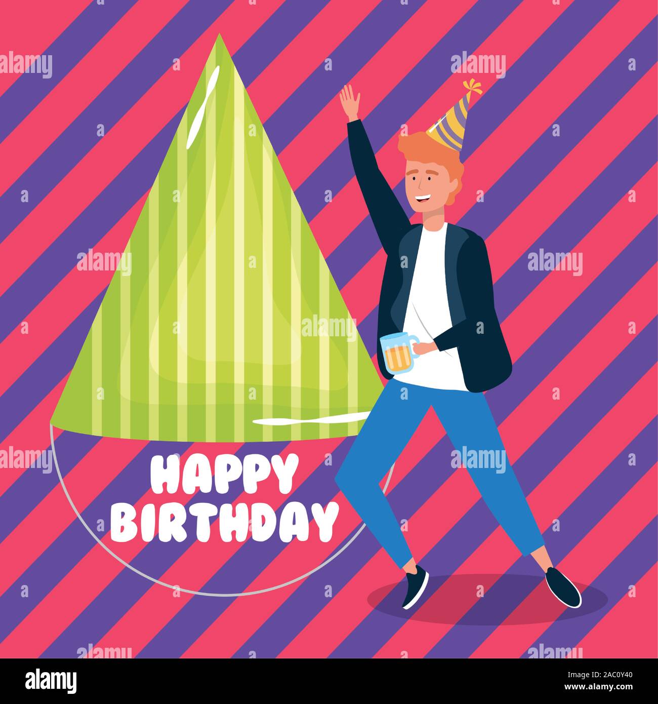 happy birthday, man with party hat and beer celebration event
