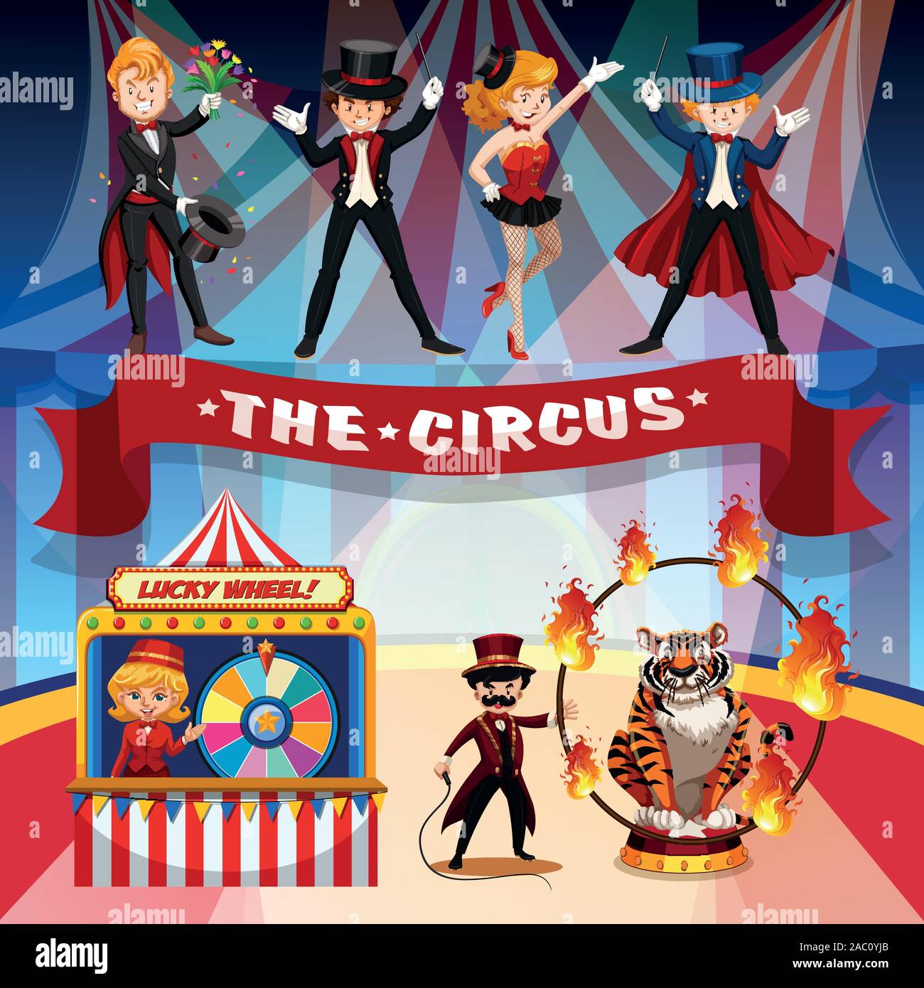 Circus, fun fair, amusement park theme template illustration Stock ...