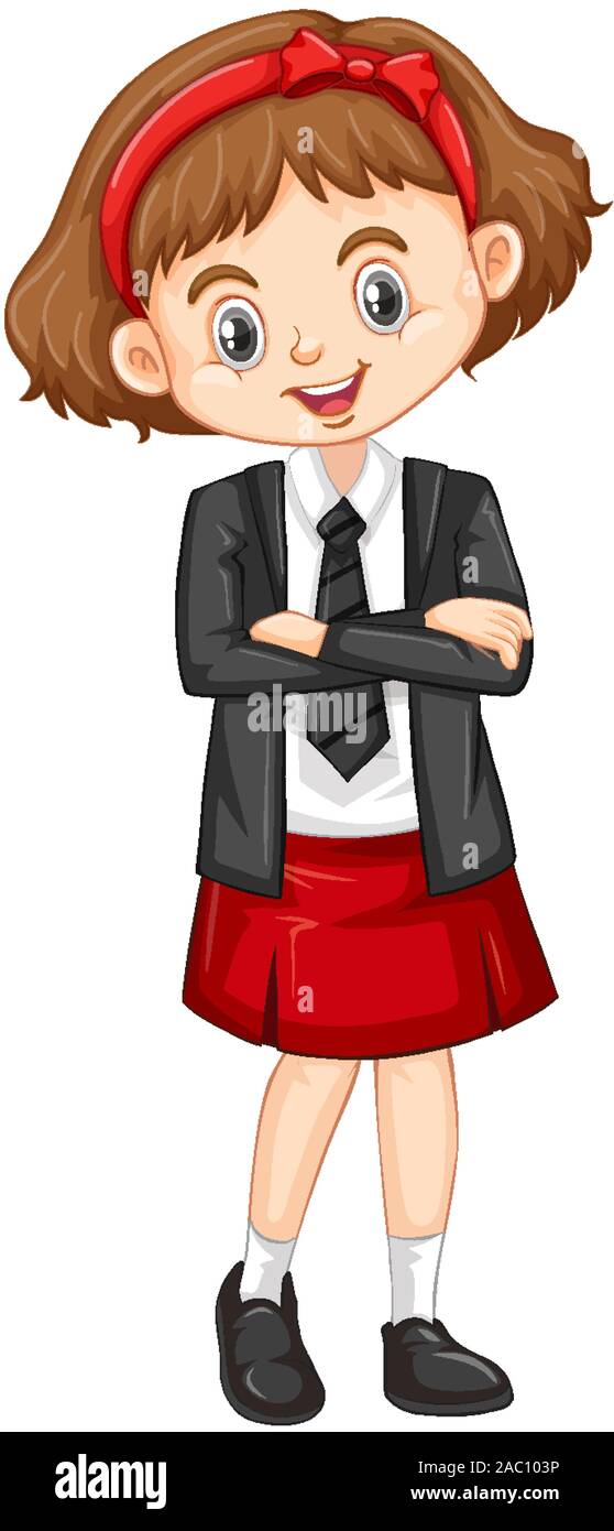 One happy girl in school uniform illustration Stock Vector Image & Art ...