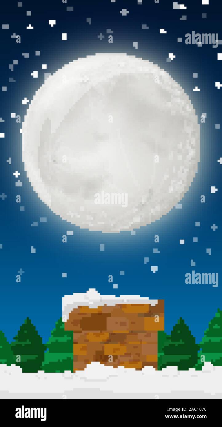 Background scene with fullmoon in winter illustration Stock Vector