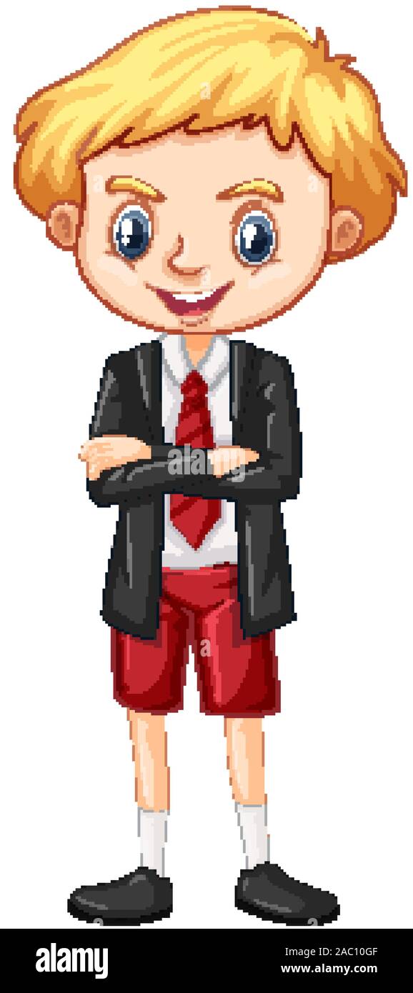 One happy boy in school uniform illustration Stock Vector Image & Art ...