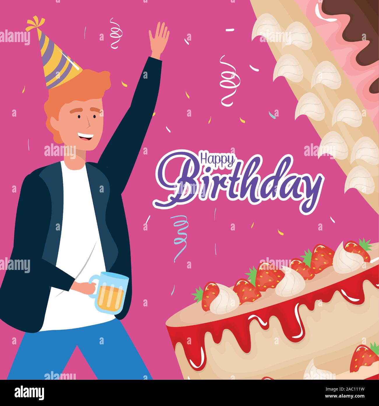 Happy Birthday Man With Sweet Cakes And Beer Celebration Party Event Decoration Vector Illustration Stock Vector Image Art Alamy