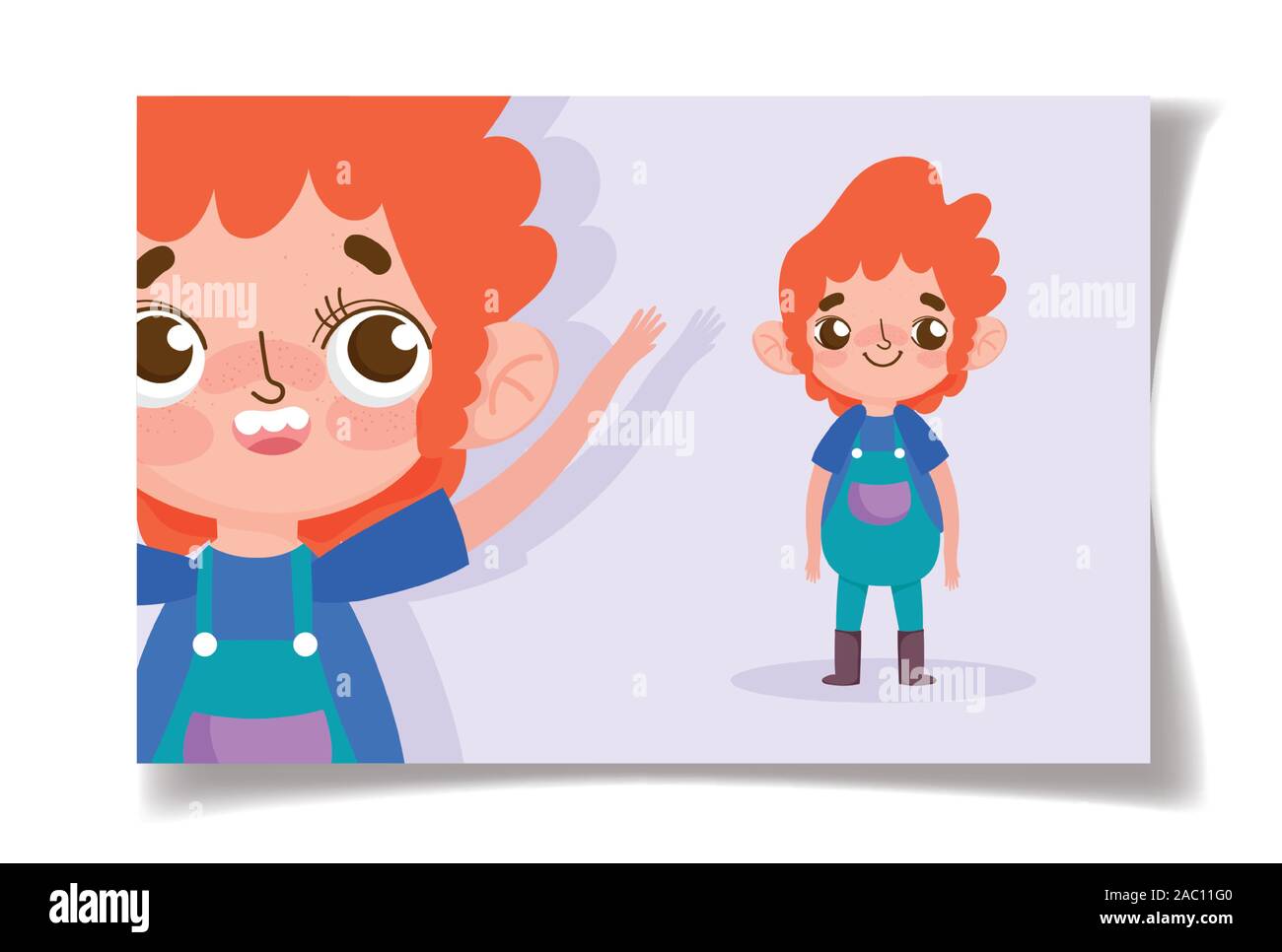 Cartoon Character Animation Little Boy Wearing Overalls And Hair Red ...