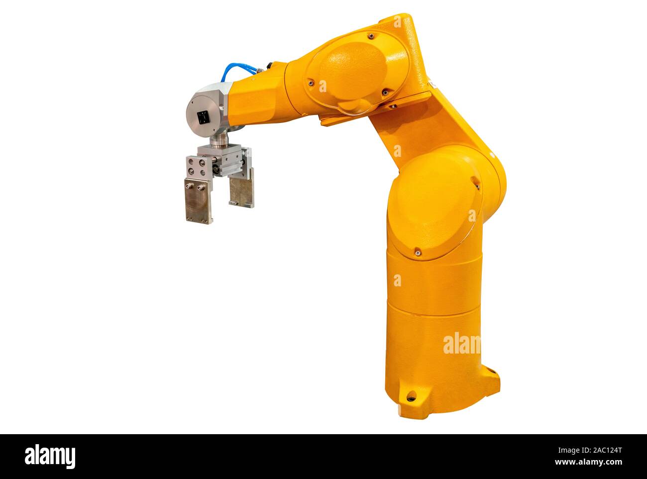 Isolated robot arm machine for industry manufacture operation on white background. Stock Photo