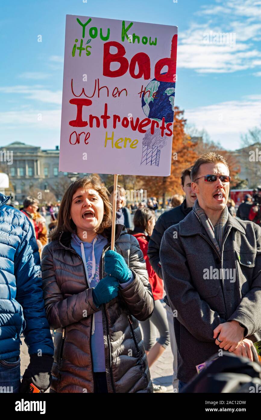 Washington, DC - 29 November 2019 - A rally at the U.S. Capitol, one of a series of weekly 'Fire Drill Fridays' led by Jane Fonda, demanding that political leaders take action on the climate change crisis. Thirty-eight people were arrested when they refused to leave the Capitol steps. Credit: Jim West/Alamy Live News Stock Photo