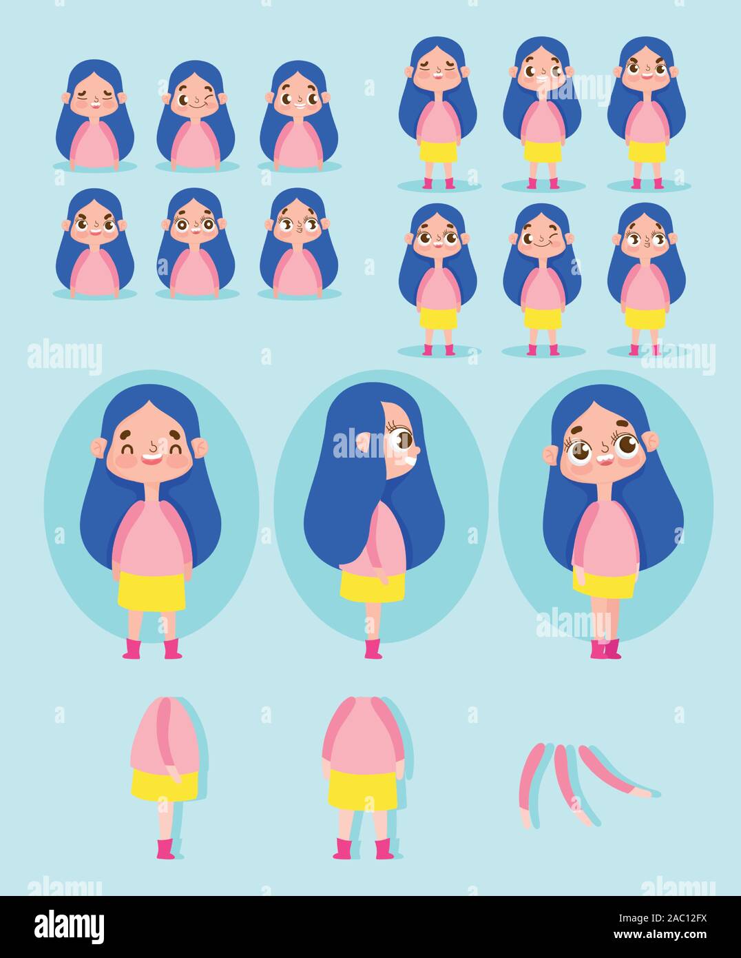 cartoon character animation little girl with blue hair and some parts body  vector illustration Stock Vector Image & Art - Alamy
