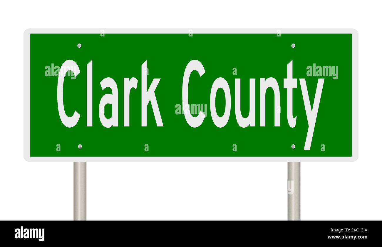 Rendering of a green 3d highway sign for Clark County Stock Photo