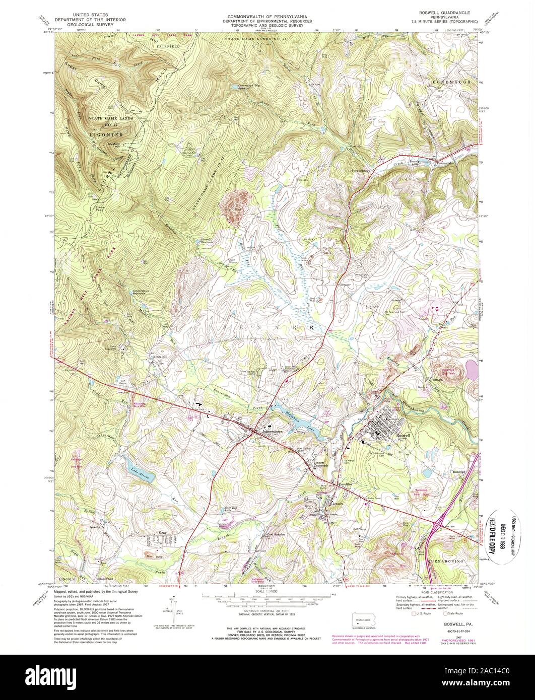 USGS TOPO Map Pennsylvania PA Boswell 223475 1967 24000 Restoration