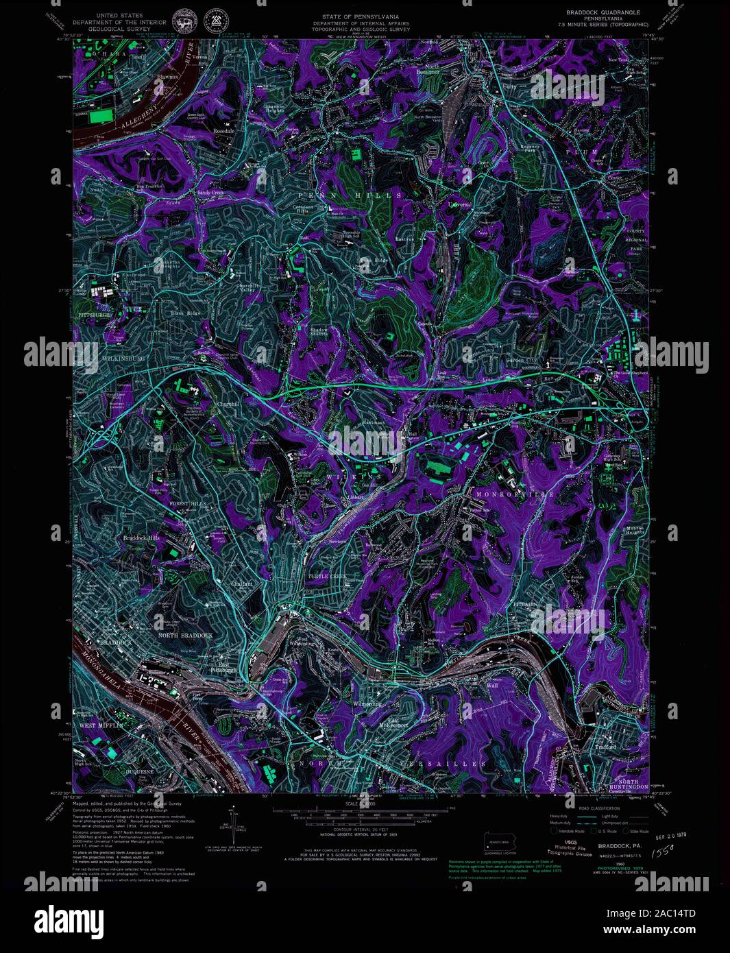 USGS TOPO Map Pennsylvania PA Braddock 170369 1960 24000 Inverted ...