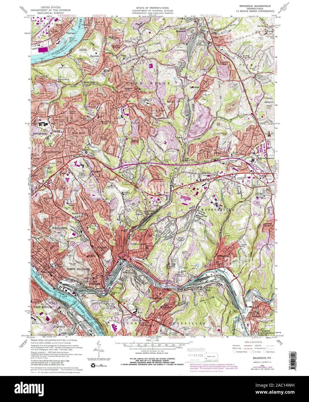 USGS TOPO Map Pennsylvania PA Braddock 170370 1960 24000 Restoration Stock Photo Alamy