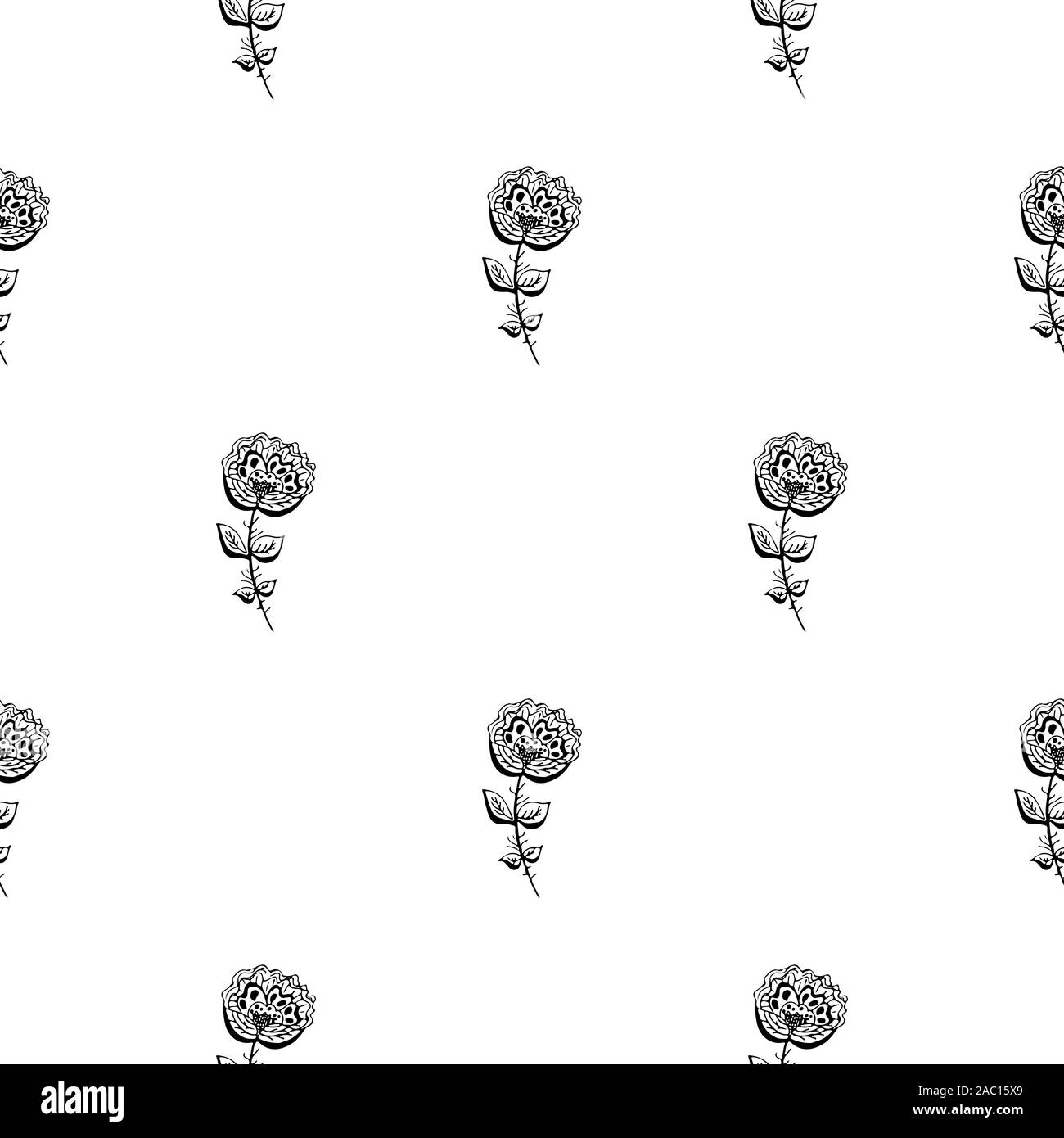 Seamless hand drawn pattern of abstract rose flowers isolated on white ...