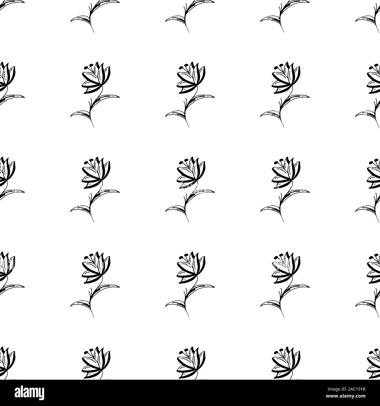Seamless hand drawn pattern of abstract rose flowers isolated on white ...