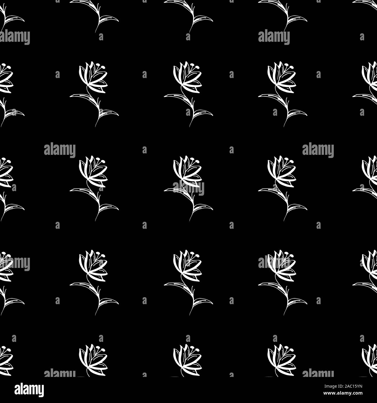 Seamless hand drawn pattern of abstract rose flowers isolated on black ...