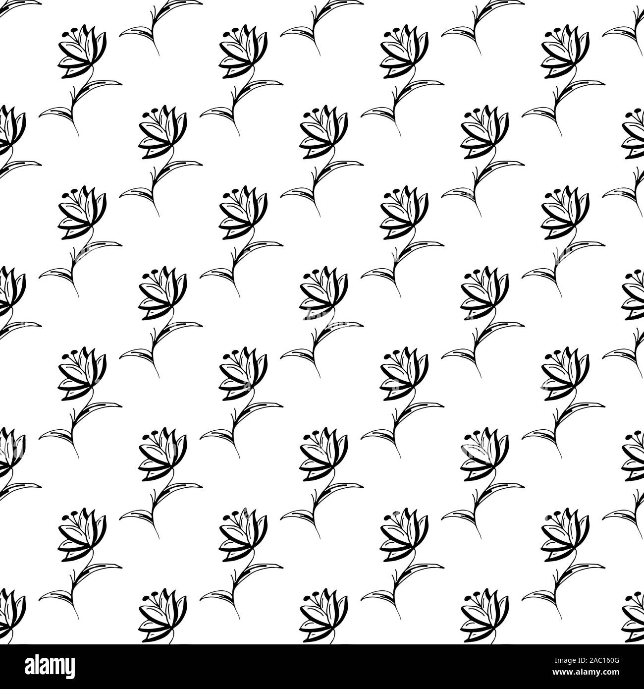 Seamless hand drawn pattern of abstract rose flowers isolated on white ...