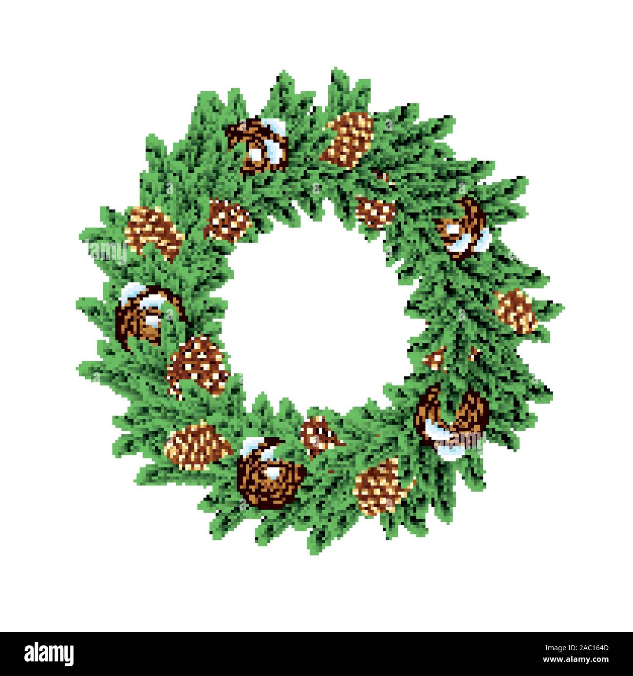 Christmas Wreath with Green Fir Branch and Cones Isolated on White ...