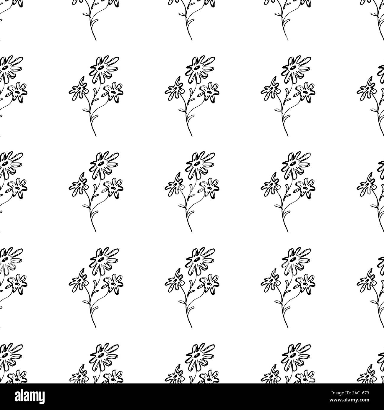 Seamless hand drawn pattern of abstract daisies flowers isolated on ...