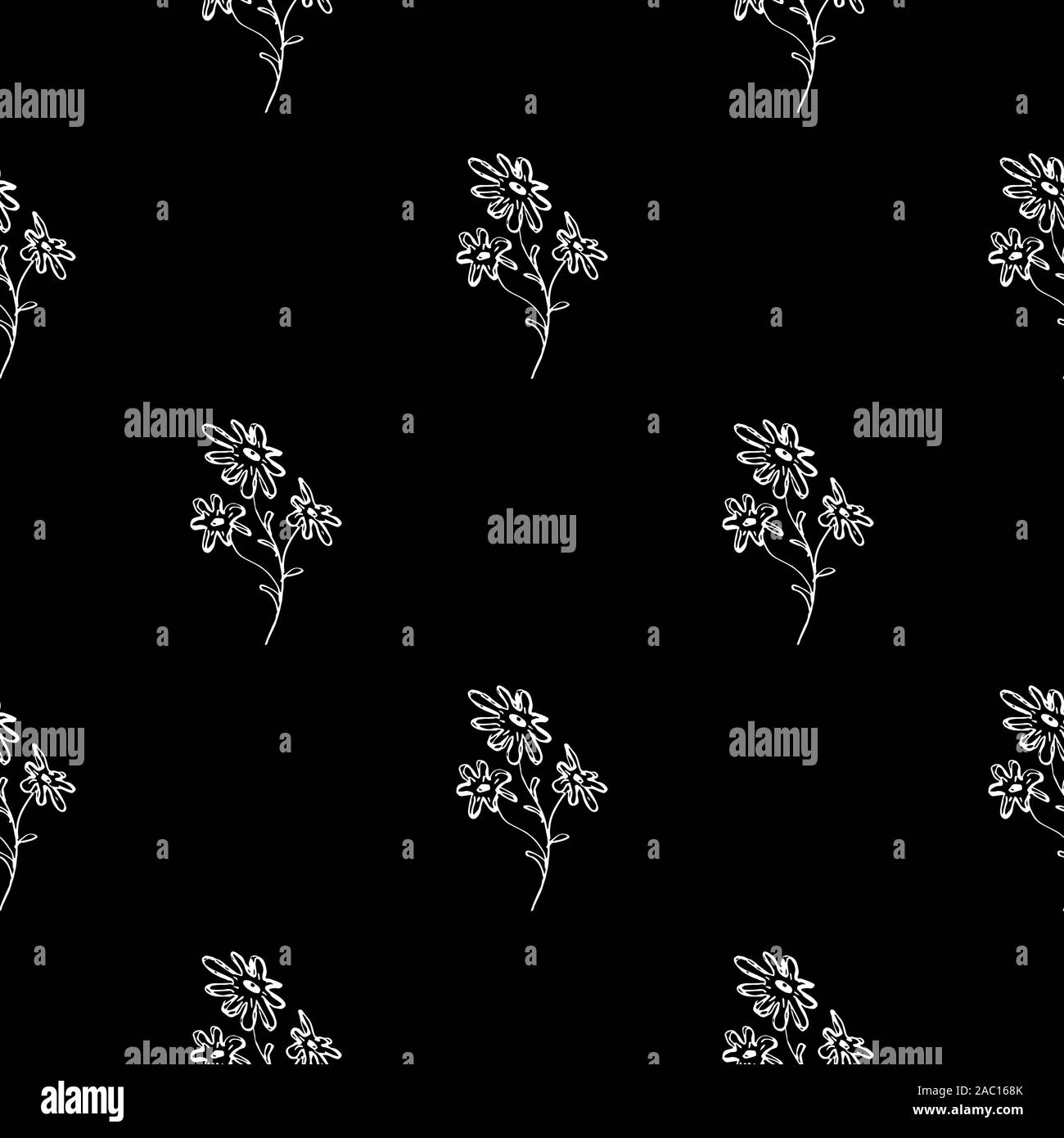 Seamless hand drawn pattern of abstract chamomile flowers isolated on ...