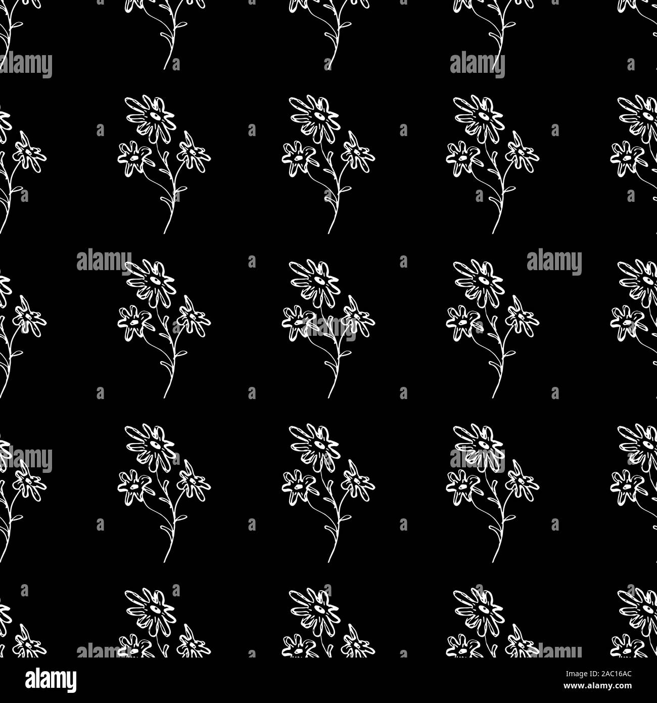Seamless hand drawn pattern of abstract chamomile flowers isolated on ...
