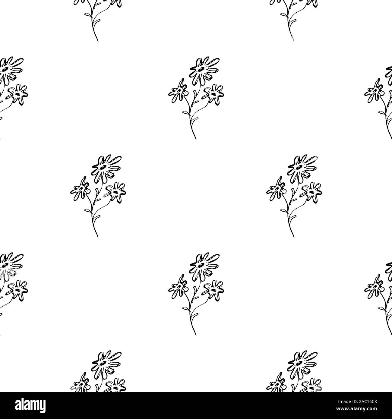 Seamless hand drawn pattern of abstract daisies flowers isolated on ...