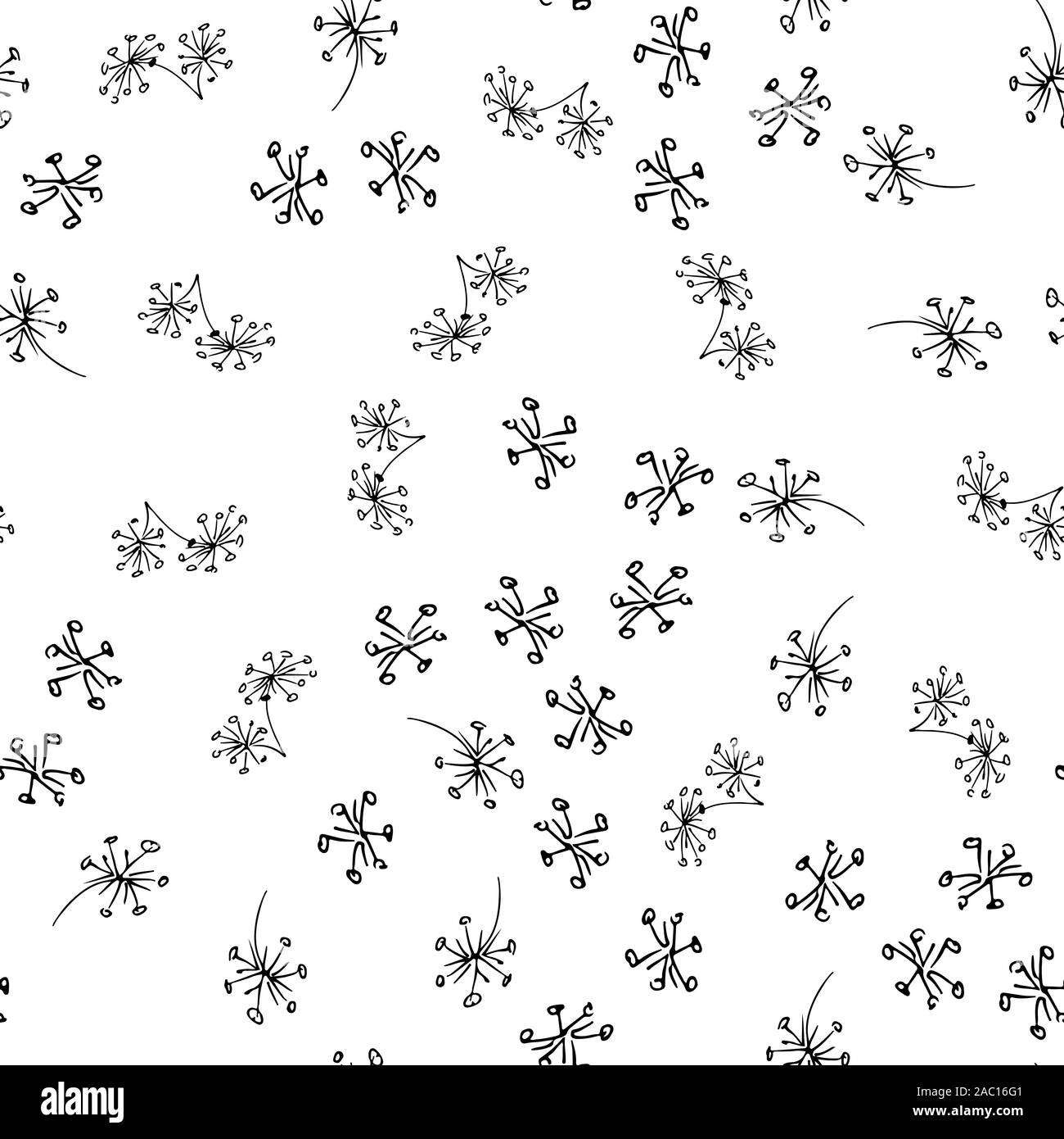 Seamless hand drawn pattern of abstract dandelion flowers isolated on ...