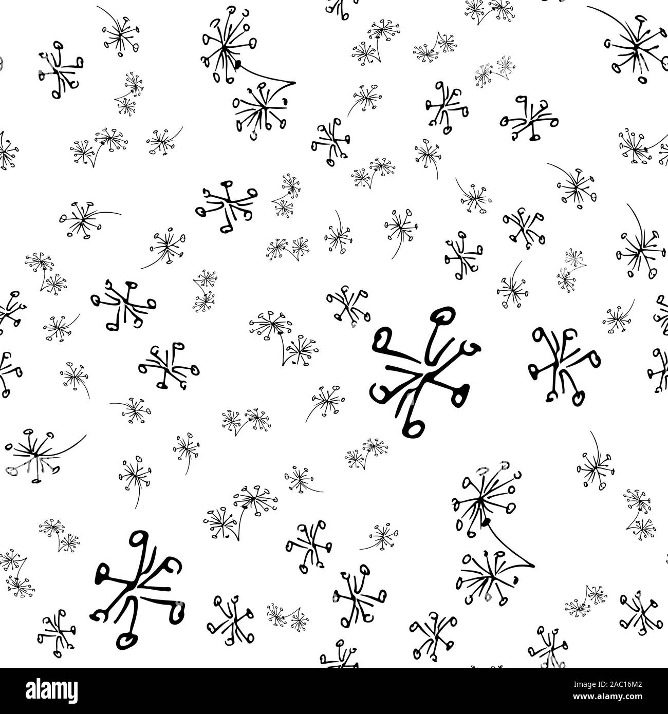 Seamless hand drawn pattern of abstract dandelion flowers isolated on ...