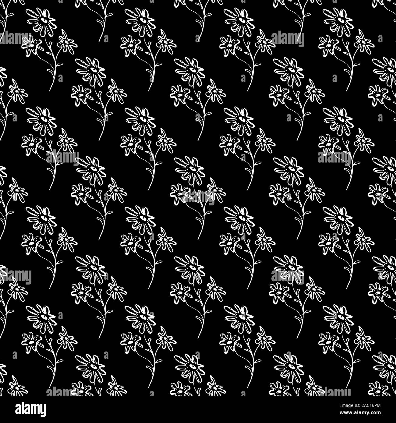 Seamless hand drawn pattern of abstract chamomile flowers isolated on ...