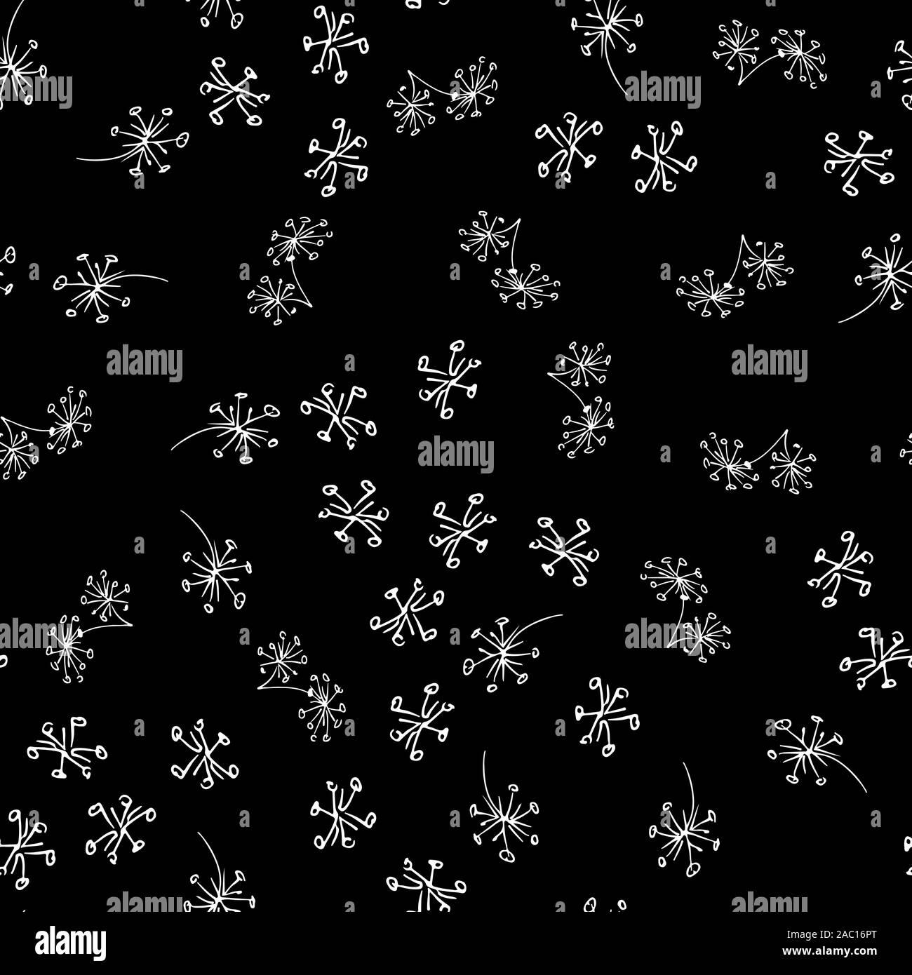 Seamless hand drawn pattern of abstract dandelion flowers isolated on ...
