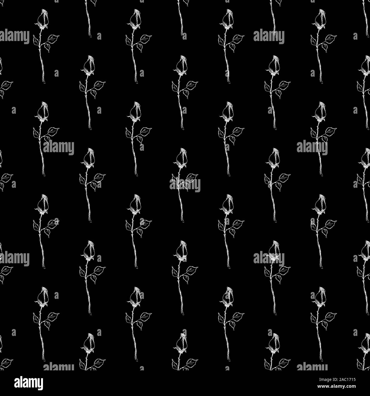 Seamless hand drawn pattern of abstract rose flowers isolated on black ...