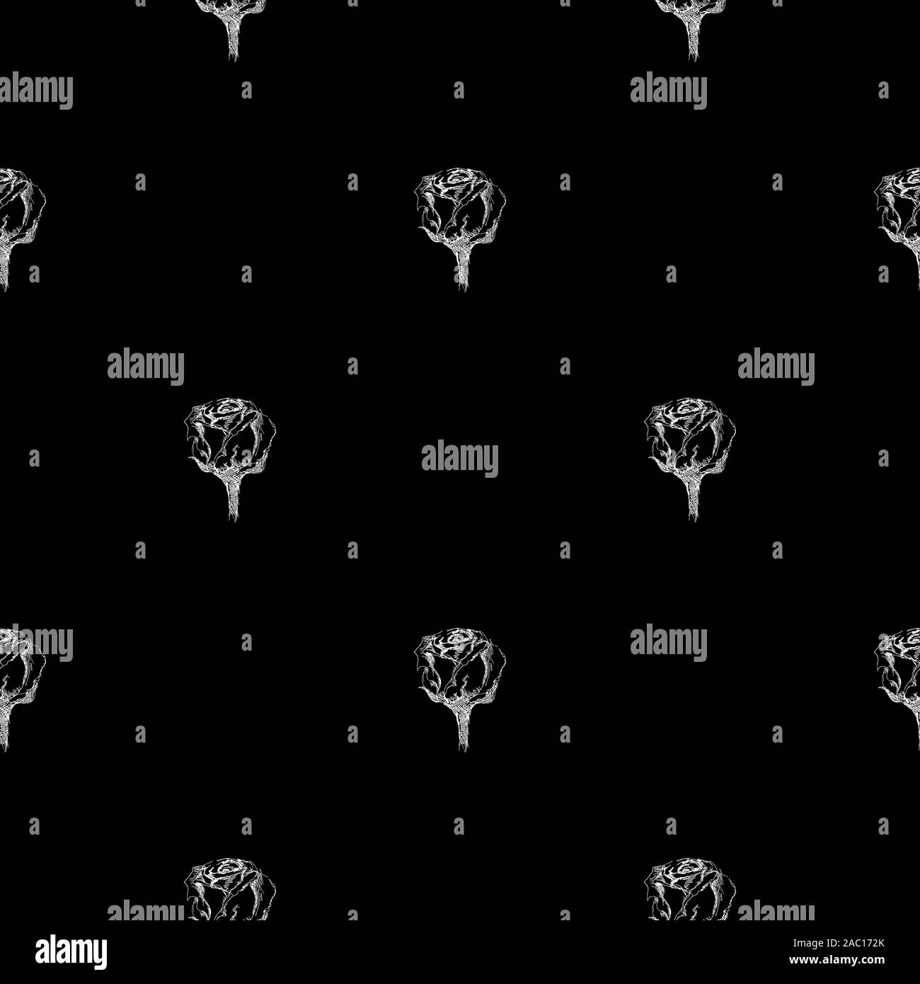 Seamless hand drawn pattern of abstract rose flowers isolated on black ...