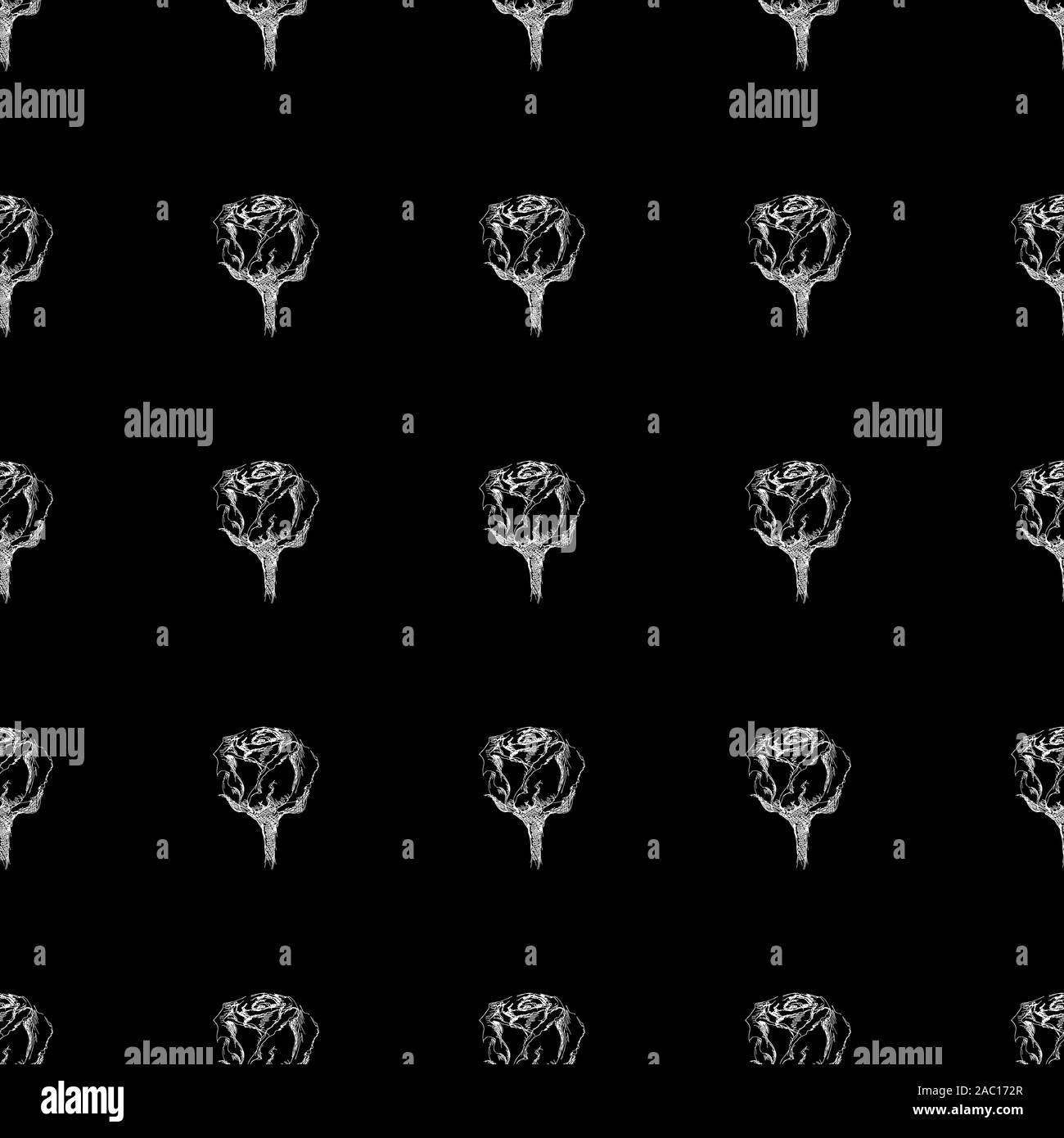 Seamless hand drawn pattern of abstract rose flowers isolated on black ...