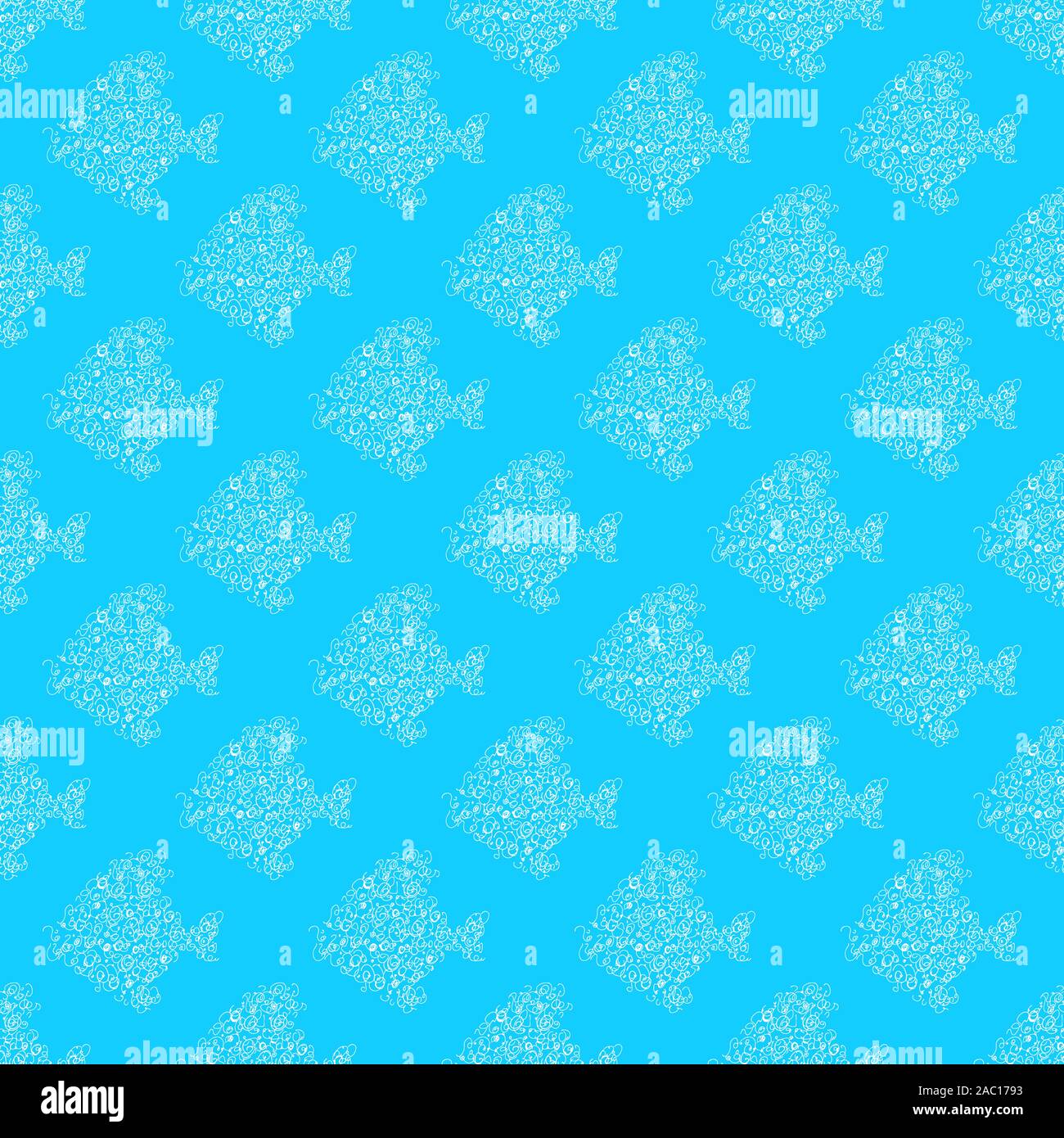Seamless pattern of abstract sea fish isolated on blue background. Hand ...