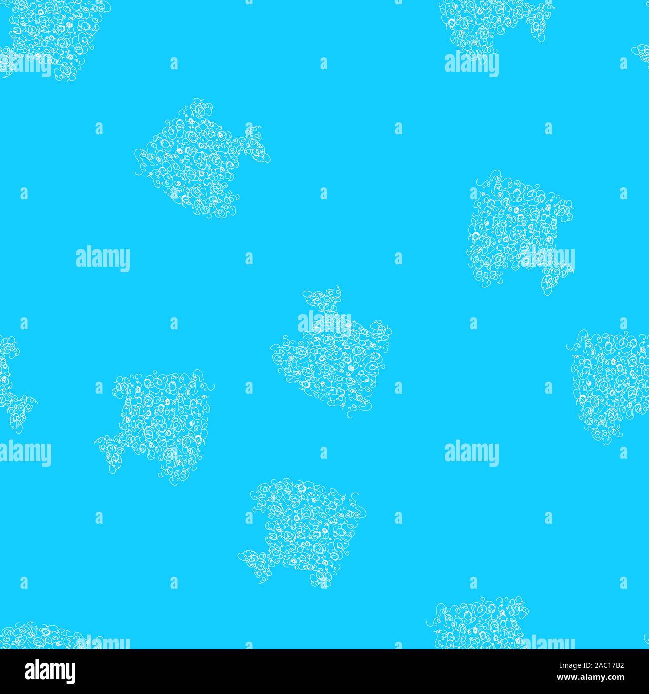 Seamless pattern of abstract sea fish isolated on blue background. Hand ...