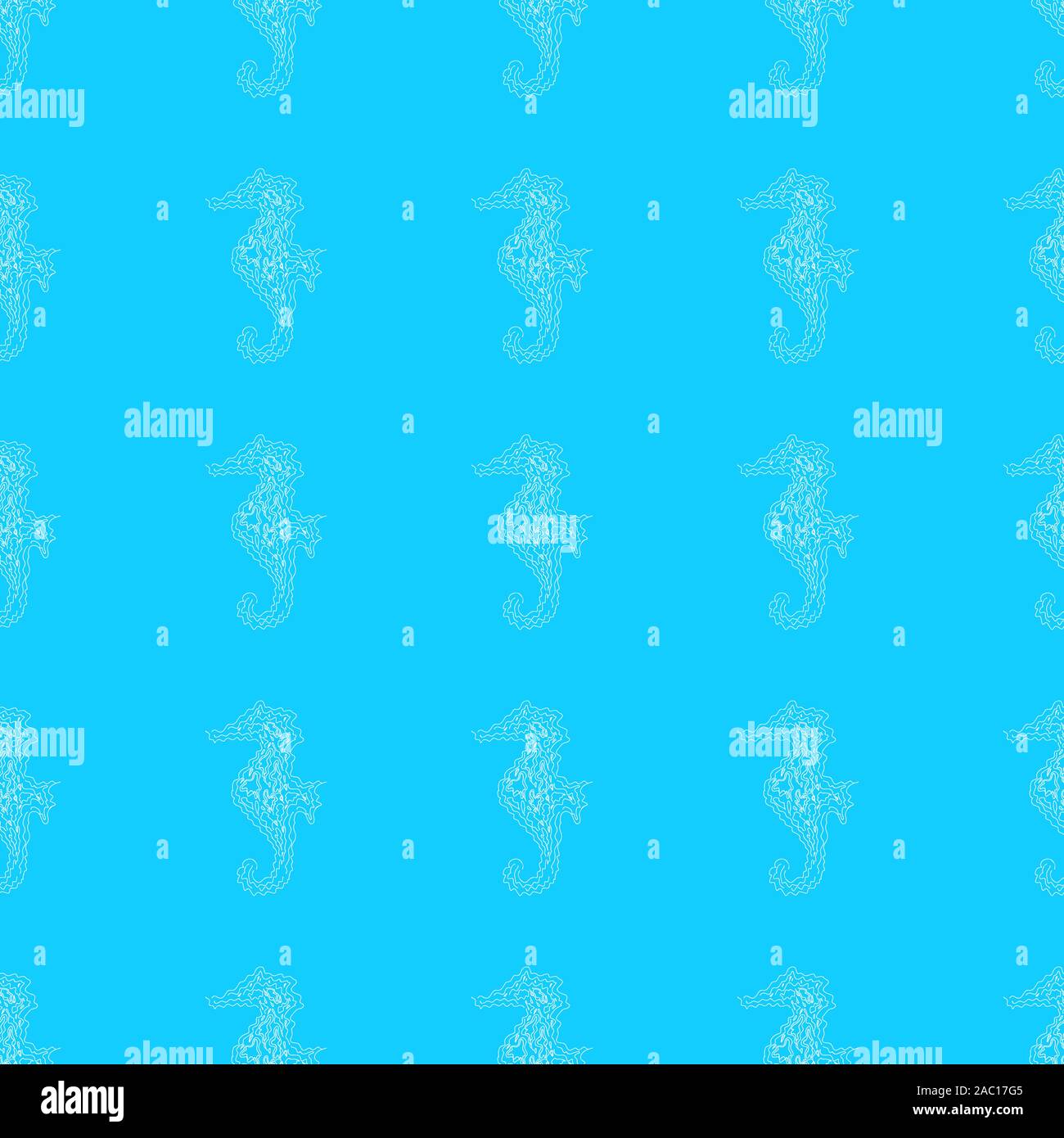 Seamless pattern of seahorses isolated on blue background. Hand drawn ...