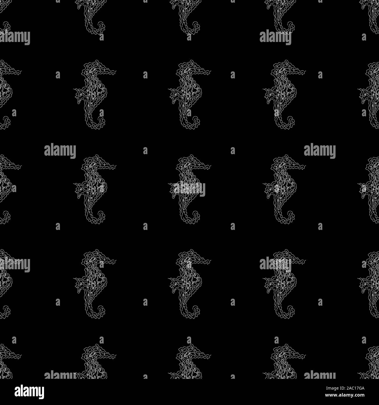 Seamless pattern of seahorses isolated on black background. Hand drawn ...
