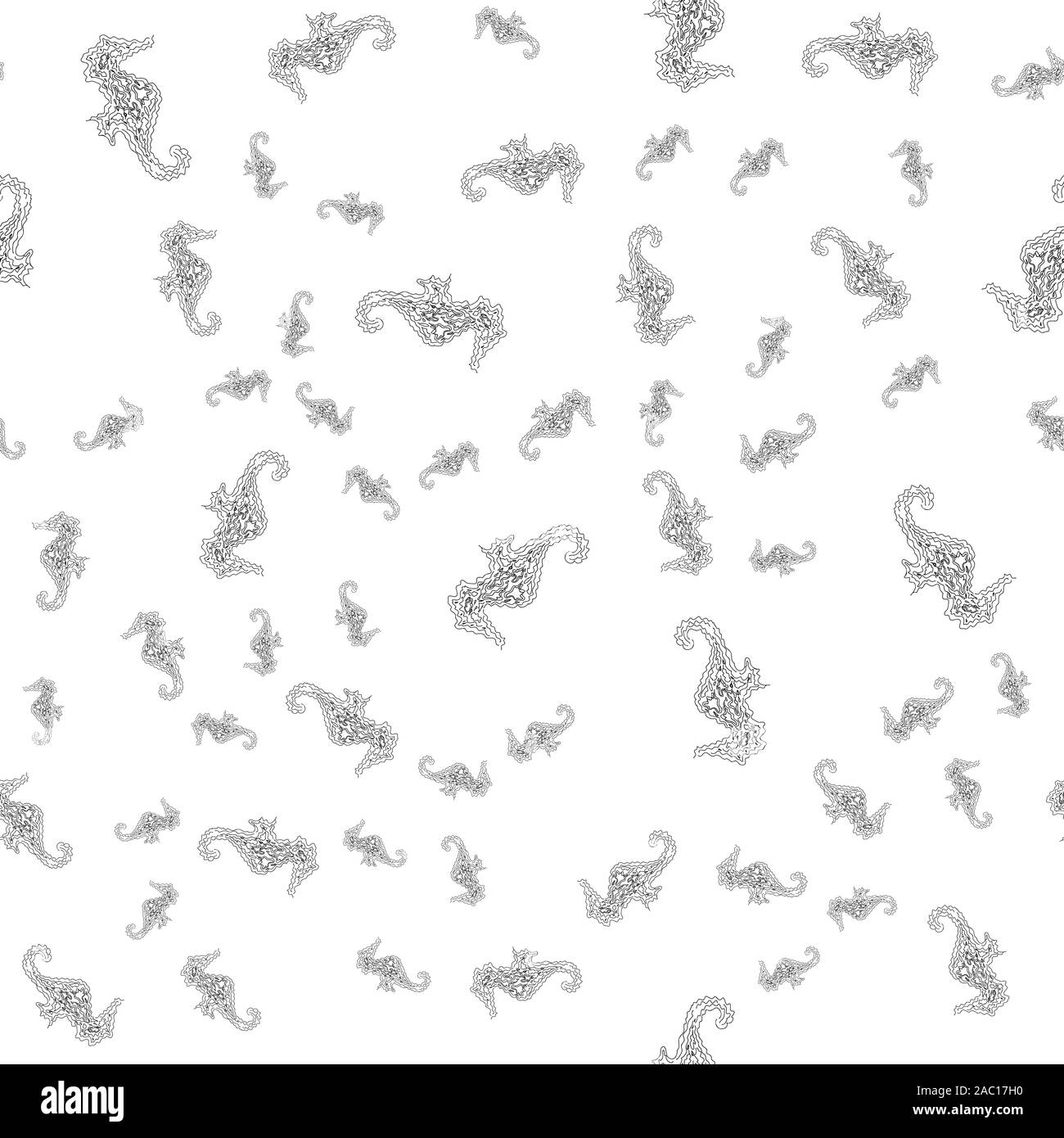 Seamless pattern of seahorses isolated on white background. Hand drawn ...