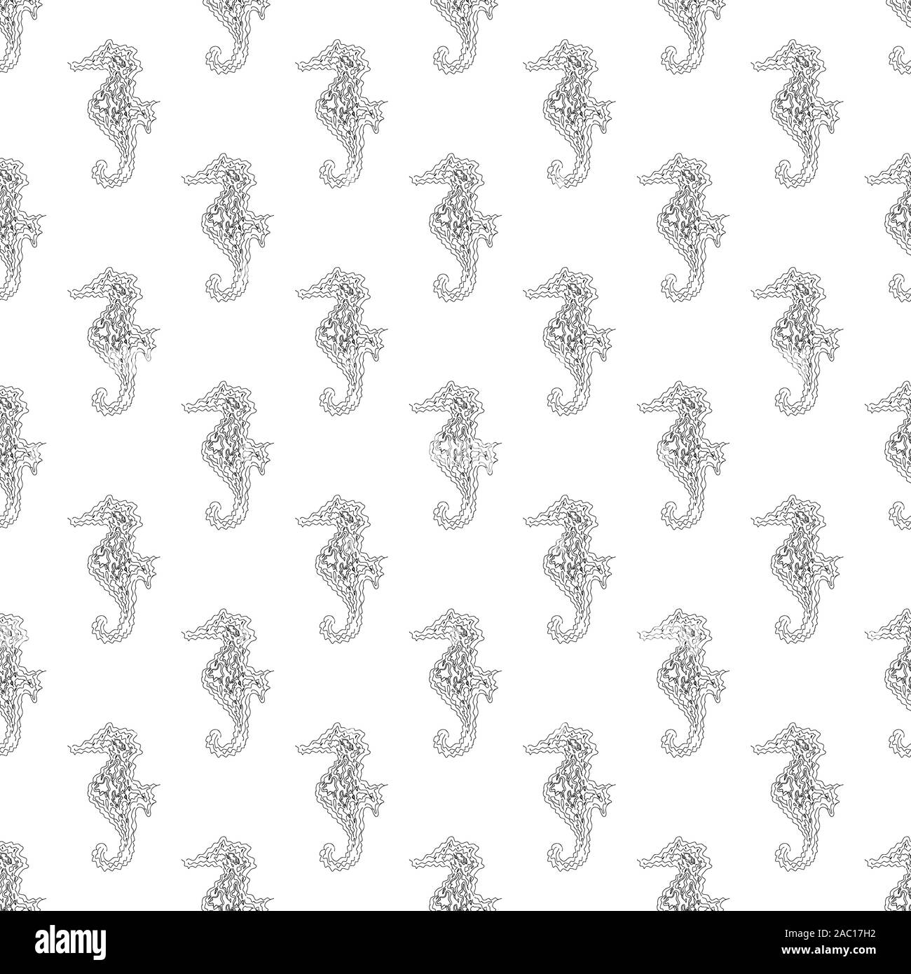 Seamless pattern of seahorses isolated on white background. Hand drawn ...