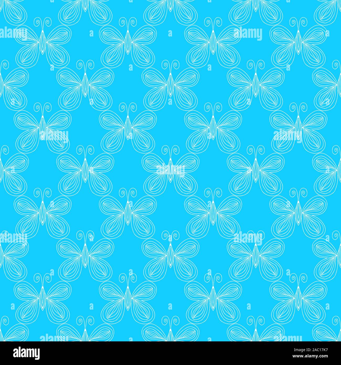 Seamless pattern of butterflies isolated on blue background. Hand drawn ...