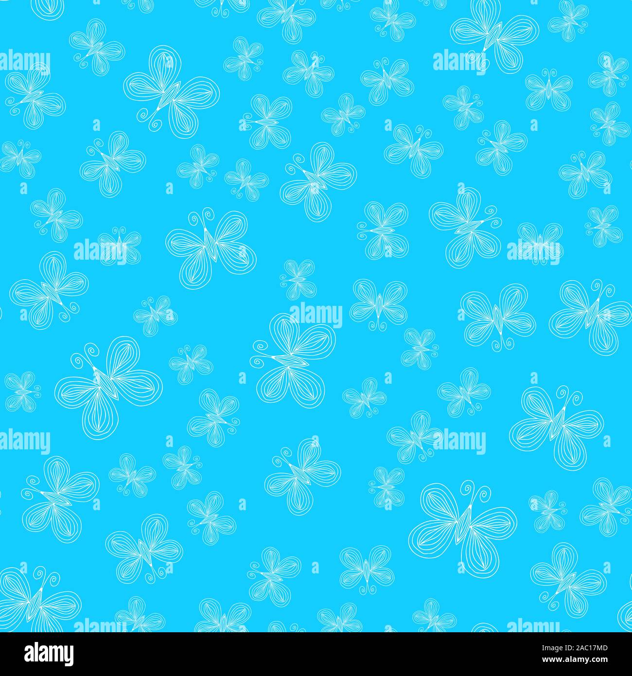 Seamless pattern of butterflies isolated on blue background. Hand drawn ...