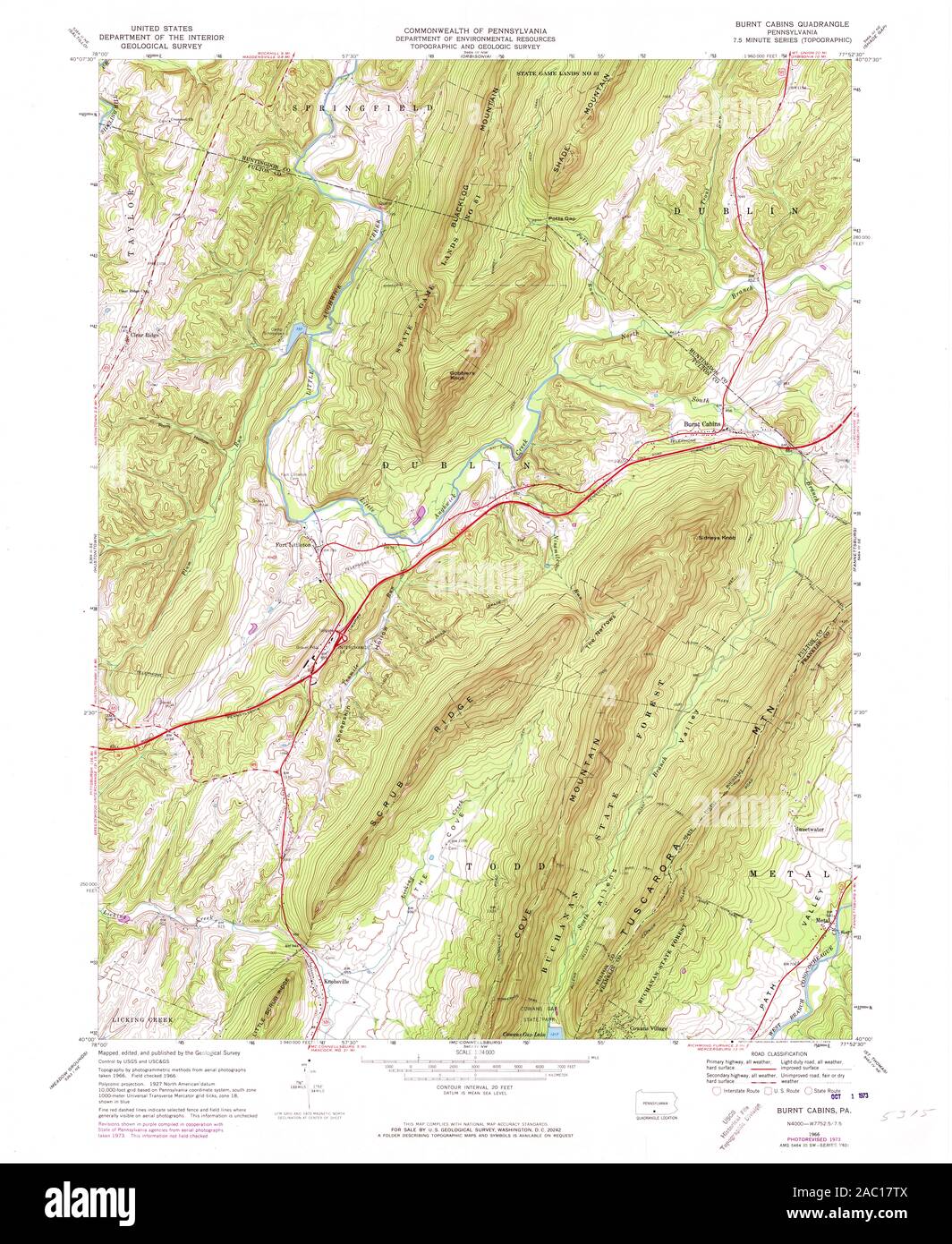 Usgs Topo Map Pennsylvania Pa Burnt Cabins 172766 1966 24000