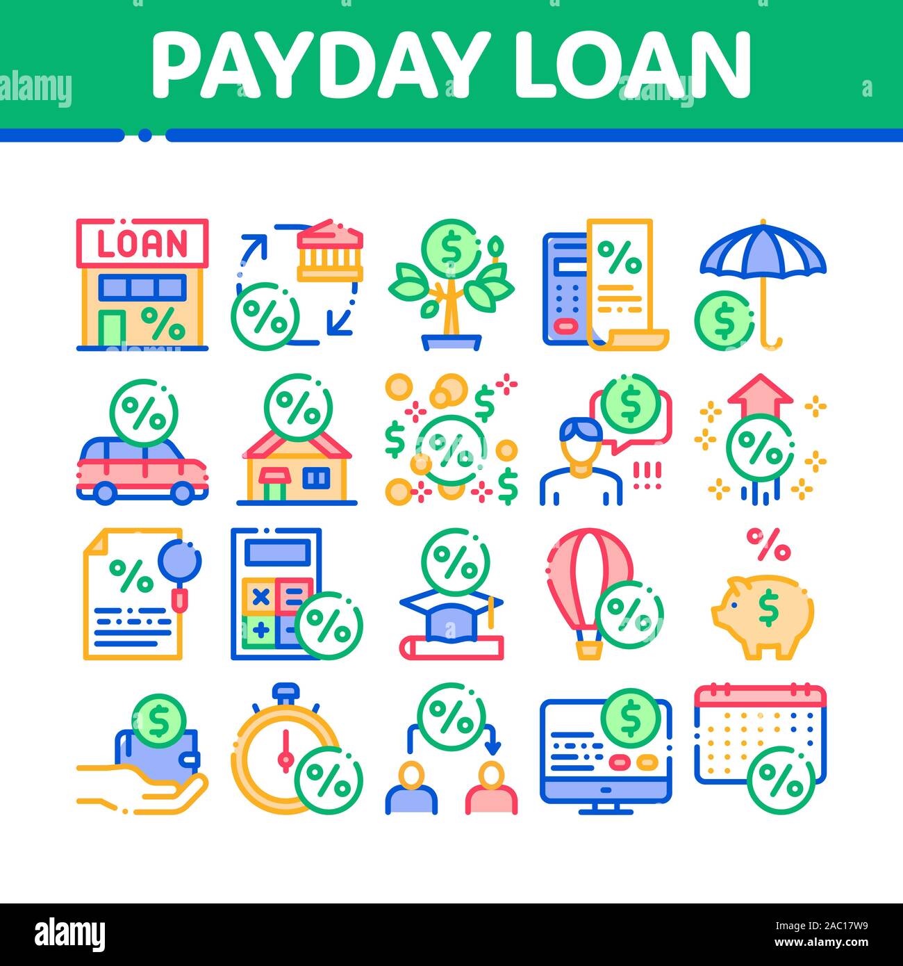 Payday Loan Collection Elements Icons Set Vector Stock Vector