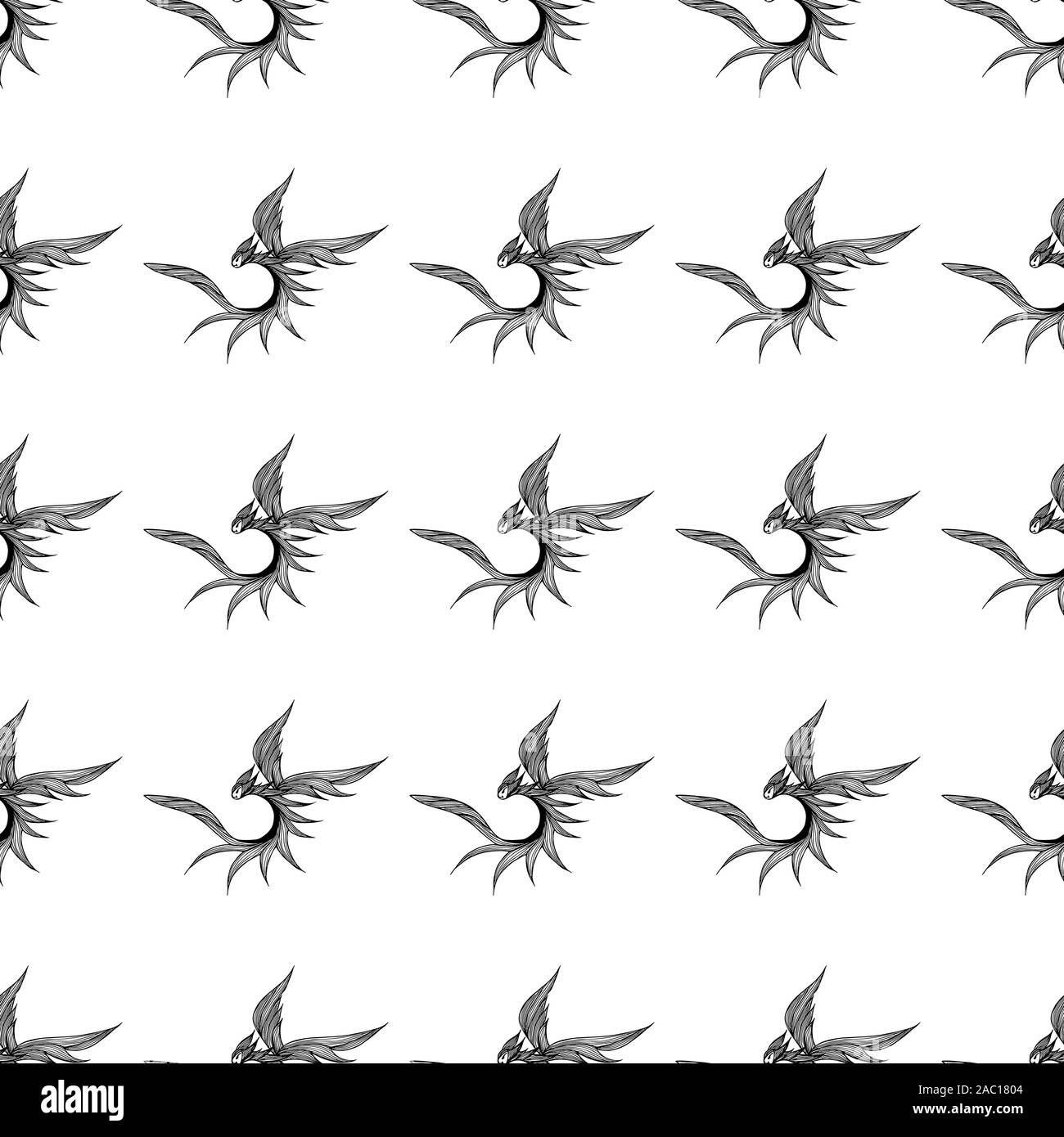 Seamless pattern of hand drawn vector dragon isolated on white ...