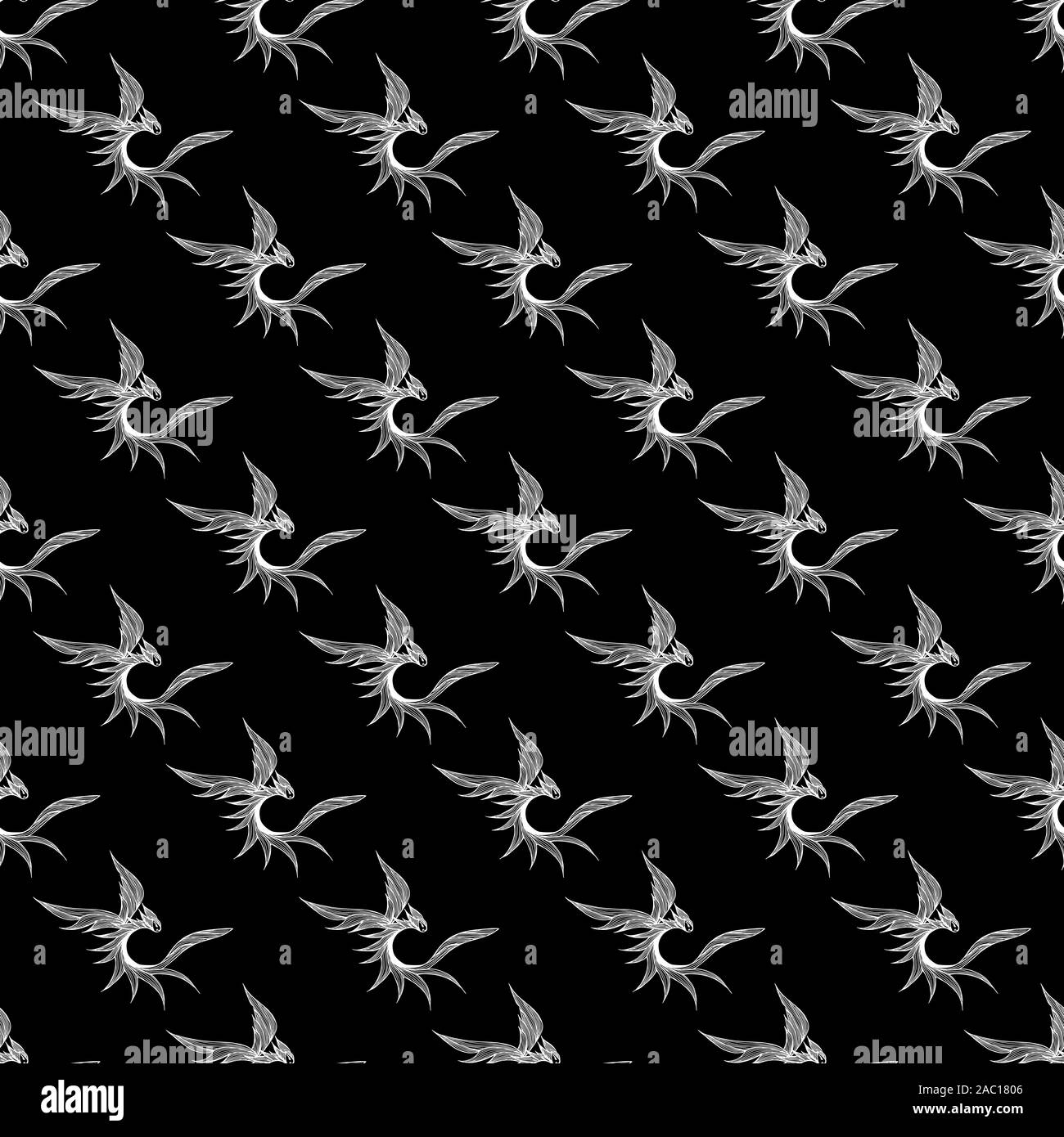 Seamless pattern of hand drawn vector dragon isolated on black ...