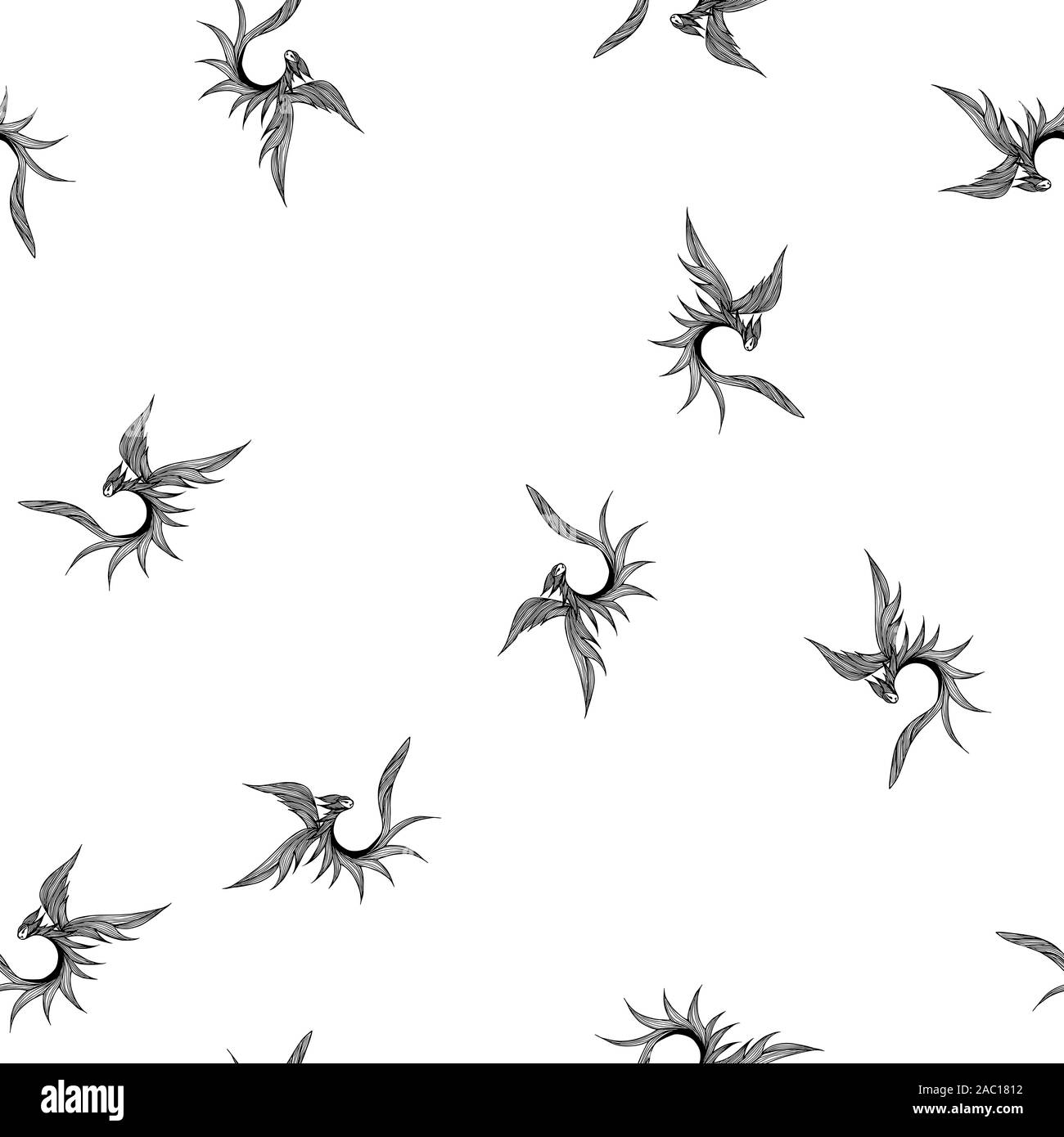 Seamless pattern of hand drawn vector dragon isolated on white ...